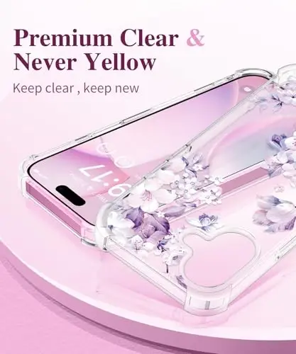 GVIEWIN for iPhone 16 Plus Case Floral, with Screen Protector&Camera Lens Protector,[Non Yellowing] Soft Shockproof Clear Phone Protective Cover Women, Flower Pattern Design 6.7