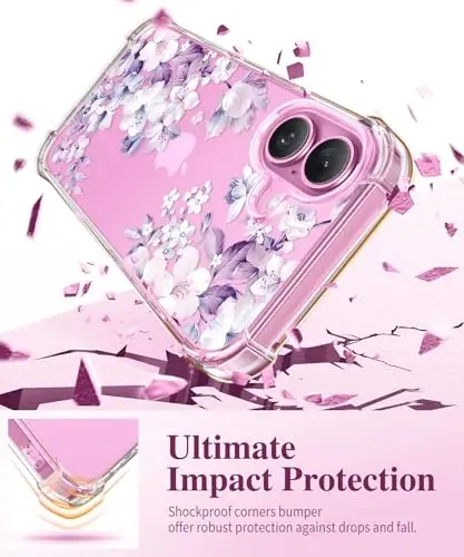 GVIEWIN for iPhone 16 Plus Case Floral, with Screen Protector&Camera Lens Protector,[Non Yellowing] Soft Shockproof Clear Phone Protective Cover Women, Flower Pattern Design 6.7