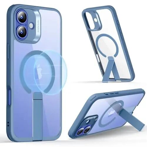 ESR for iPhone 16 Plus Case with Kickstand, Compatible with MagSafe, Magnetic Military-Grade Shockproof Fully Adjustable Flickstand Phone Case, Boost Series, Clear Blue - 1