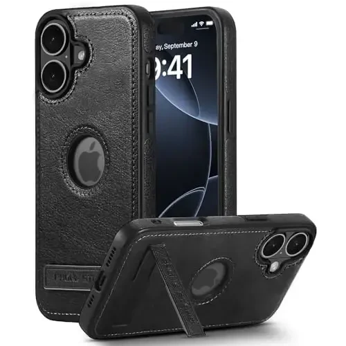 KSELF Leather Case for iPhone 16 Plus Case, Protective Slim with Kickstand Shockproof Phone Cases, Built-in Invisible Stand Compatible with iPhone 16 Plus 6.7'' (Black, for iPhone 16 Plus) - KSELF