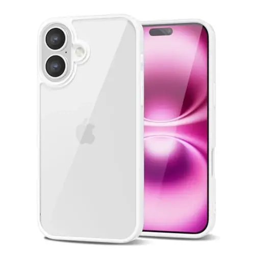 LoeoeL for iPhone 16 Plus Case Clear, Transparent Hybrid 16 Plus Phone Case [Hard Plastic & Soft Silicone Bumper] Acrylic Non Yellowing Thin Slim Protective Cover for Women, White - 1