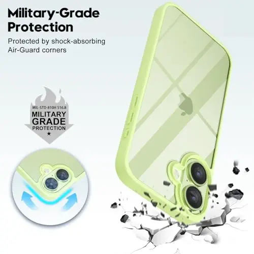 LoeoeL for iPhone 16 Plus Case Clear, Transparent Hybrid 16 Plus Phone Case [Hard Plastic & Soft Silicone Bumper] Acrylic Non Yellowing Thin Slim Protective Cover for Women, Mint Green - 6