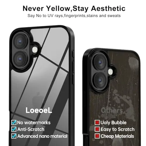 LoeoeL for iPhone 16 Plus Case Clear, Transparent Hybrid 16 Plus Phone Case [Hard Plastic & Soft Silicone Bumper] Acrylic Non Yellowing Thin Slim Protective Cover for Women, Black - 3