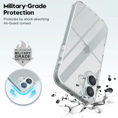 LoeoeL for iPhone 16 Plus Case Clear, Transparent Hybrid 16 Plus Phone Case [Hard Plastic & Soft Silicone Bumper] Acrylic Non Yellowing Thin Slim Protective Cover for Women, Crystal Clear - 6