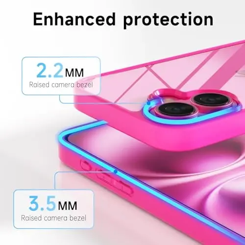 LoeoeL for iPhone 16 Plus Case Clear, Transparent Hybrid 16 Plus Phone Case [Hard Plastic & Soft Silicone Bumper] Acrylic Non Yellowing Thin Slim Protective Cover for Women, Neon Hot Pink - 10