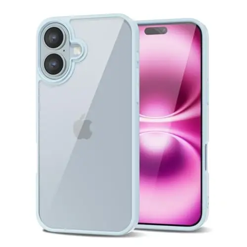 LoeoeL for iPhone 16 Plus Case Clear, Transparent Hybrid 16 Plus Phone Case [Hard Plastic & Soft Silicone Bumper] Acrylic Non Yellowing Thin Slim Protective Cover for Women, Light Blue - 1