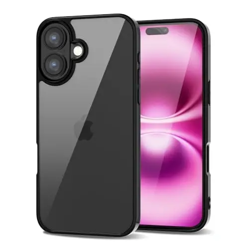 LoeoeL for iPhone 16 Plus Case Clear, Transparent Hybrid 16 Plus Phone Case [Hard Plastic & Soft Silicone Bumper] Acrylic Non Yellowing Thin Slim Protective Cover for Women, Black - 1