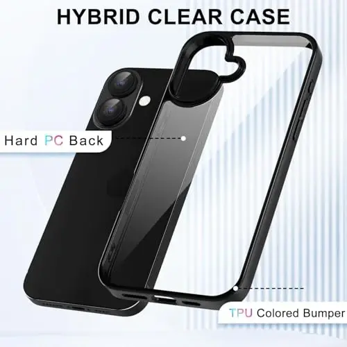 iPhone 16 Plus için LoeoeL Kılıfı Şeffaf, Transparan Hibrit 16 Plus Telefon Kılıfı [Sert Plastik & Yumuşak Silikon Tampon] Akrilik Sararmayan İnce Koruyucu Kadınlar için Kapak, Siyah - 3