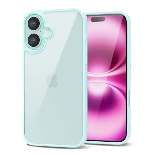 LoeoeL for iPhone 16 Plus Case Clear, Transparent Hybrid 16 Plus Phone Case [Hard Plastic & Soft Silicone Bumper] Acrylic Non Yellowing Thin Slim Protective Cover for Women, Teal 