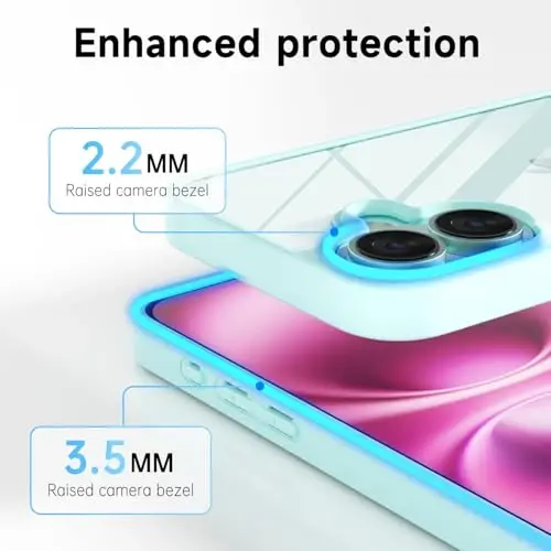 LoeoeL for iPhone 16 Plus Case Clear, Transparent Hybrid 16 Plus Phone Case [Hard Plastic & Soft Silicone Bumper] Acrylic Non Yellowing Thin Slim Protective Cover for Women, Teal - 5