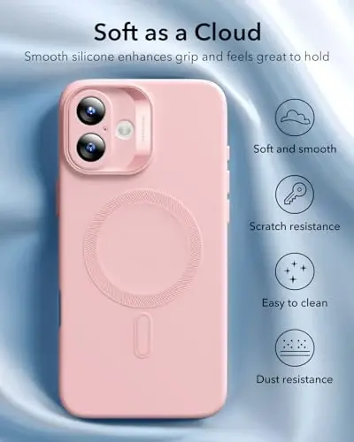 ESR for iPhone16 Plus Case with MagSafe, Supports Magnetic Charging, Smooth & Slim Silicone Case, Shockproof, Full Screen and Camera Protection, Soft Microfiber Lining,Pink - 5
