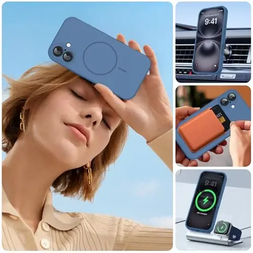 iPhone 16 Plus için Miracase Manyetik Kılıf, [Yumuşak Çizilmez Mikrofiber Astar], MagSafe için Manyetik, 16 Plus için Sıvı Silikon Darbeye Dayanıklı Düşme Korumalı Telefon Kılıfı, Cam Mavisi - 5