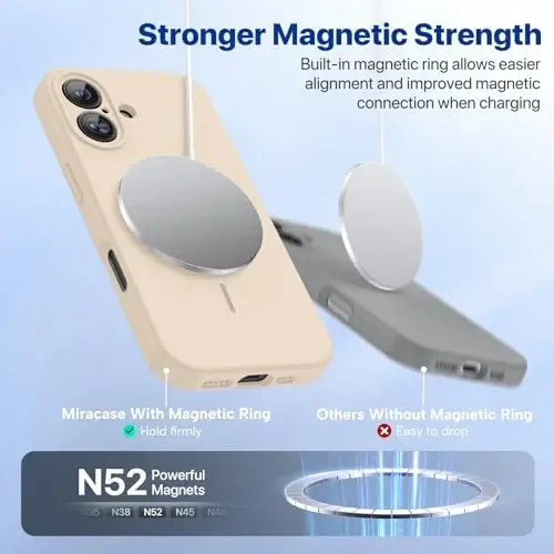 iPhone 16 Plus için Miracase Manyetik Kılıf, [Yumuşak Çizilmez Mikrofiber Astar], MagSafe için Manyetik, 16 Plus için Sıvı Silikon Darbeye Dayanıklı Düşme Korumalı Telefon Kılıfı, Kum - 4