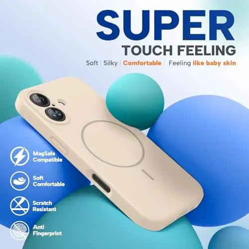 iPhone 16 Plus için Miracase Manyetik Kılıf, [Yumuşak Çizilmez Mikrofiber Astar], MagSafe için Manyetik, 16 Plus için Sıvı Silikon Darbeye Dayanıklı Düşme Korumalı Telefon Kılıfı, Kum - 6
