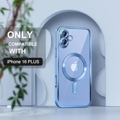 Misea Magnetic for iPhone 16 Plus Case Compatible with MagSafe [Never Yellowing] [Military Grade Drop Protection] Full Camera Lens Protector Plating Soft Clear Phone Case for Women 6.7