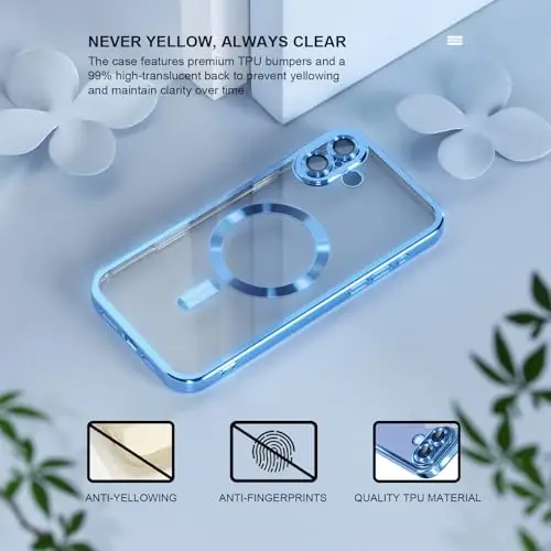 Misea Magnetic for iPhone 16 Plus Case Compatible with MagSafe [Never Yellowing] [Military Grade Drop Protection] Full Camera Lens Protector Plating Soft Clear Phone Case for Women 6.7