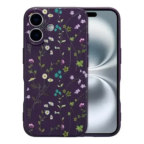 RALEAVO Floral Case for iPhone 16 Plus,Liquid Silicone Cover with Cute Flower Branch Pattern for Girls Women Slim Soft Rubber Protective Phone Case for iPhone 16 Plus (6.7