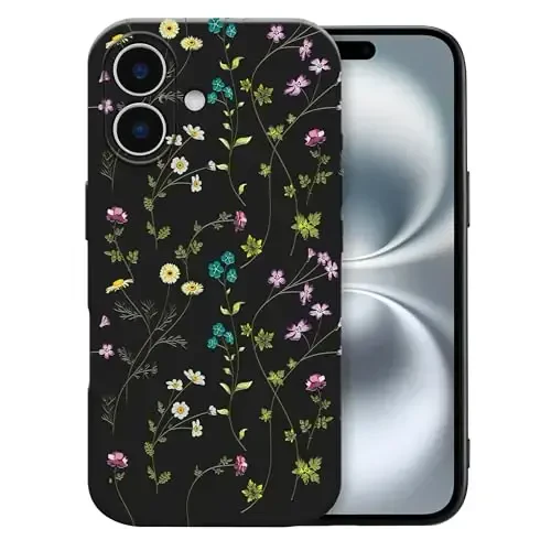 RALEAVO Floral Case for iPhone 16 Plus,Liquid Silicone Cover with Cute Flower Branch Pattern for Girls Women Slim Soft Rubber Protective Phone Case for iPhone 16 Plus (6.7
