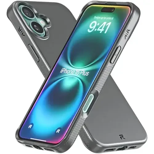 REBEL Air Case for iPhone 16 Plus [Air² Series] Compatible With MagSafe, Strong Magnets, Grippy Sides, Slim & Lightweight TPU Cover, Protective Corners, Raised Lens Ring, 6.7-in 16+ Phone 2024 (Black) 