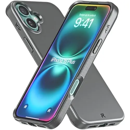 REBEL Air Case for iPhone 16 Plus [Air² Series] Compatible With MagSafe, Strong Magnets, Grippy Sides, Slim & Lightweight TPU Cover, Protective Corners, Raised Lens Ring, 6.7-in 16+ Phone 2024 (Black) 