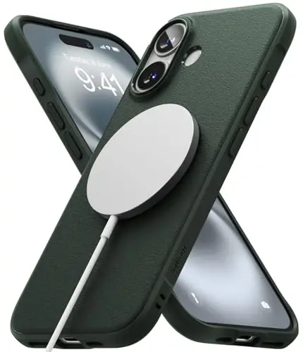 Ringke Onyx for iPhone 16 Plus Case, [Compatible with MagSafe] Oil & Dirt Resistant, Individual Lens Covers for Cameras, Non-Slip Enhanced Grip Lightweight Cover - Magnetic Dark Green - 1