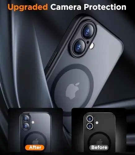 SPIDERCASE Magnetic for iPhone 16 Plus Case,with 2 Pcs [Tempered Glass Screen Protector] Translucent Matte Back Slim Shockproof Protective Phone Case for iPhone 16 Plus 6.7'',Black 