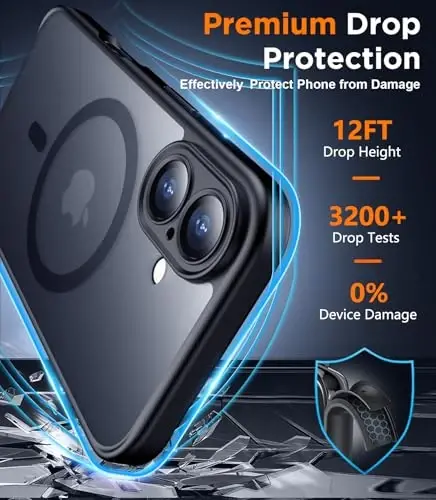 SPIDERCASE Magnetic for iPhone 16 Plus Case,with 2 Pcs [Tempered Glass Screen Protector] Translucent Matte Back Slim Shockproof Protective Phone Case for iPhone 16 Plus 6.7'',Black - SPIDERCASE (1)