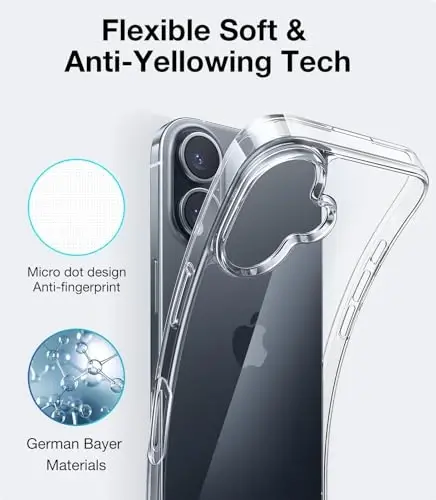 TORRAS Crystal Clear for iPhone 16 Plus Case, Ultra-Thin [Non-Yellowing] [Military Protection] Slim Fit Silicone TPU Cover for iPhone 16 Plus Phone Case, Soft, Clear, 6.7 inch - 4