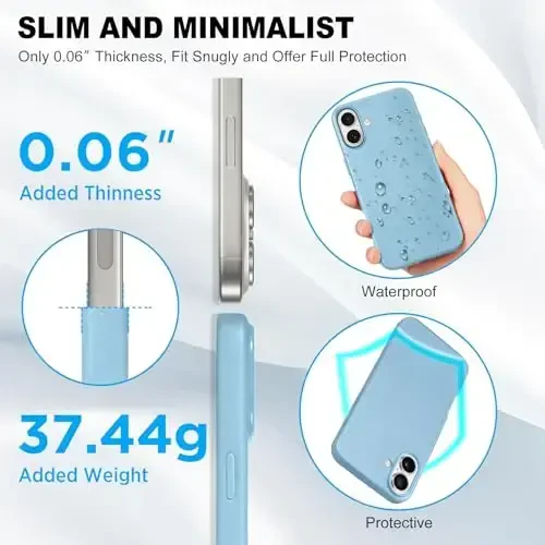 TUCCH Case for iPhone 16 Plus, [Magnetic Wireless Charging] Anti-Slip PU Leather Shockproof Phone Case, Slim Anti-Fingerprint Lightweight Protective Back Cover Compatible with iPhone 16 Plus, Sky Blue - 6