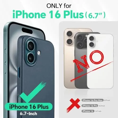 TUCCH Magnetic Case for iPhone 16 Plus, Wireless Charging PU Leather Anti-Slip Protective Back Cover, Slim Anti-Fingerprint Lightweight Shockproof Phone Case Compatible with iPhone 16 Plus, Blue - 2