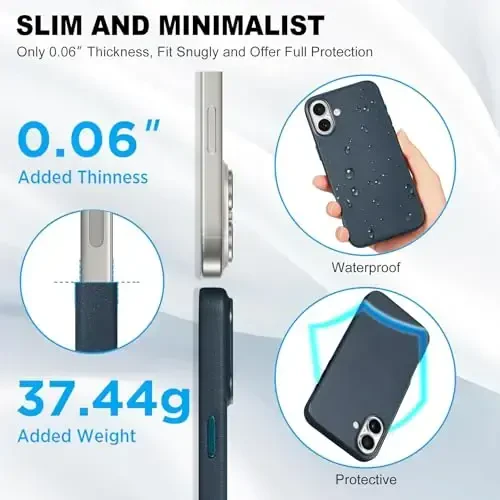 TUCCH Magnetic Case for iPhone 16 Plus, Wireless Charging PU Leather Anti-Slip Protective Back Cover, Slim Anti-Fingerprint Lightweight Shockproof Phone Case Compatible with iPhone 16 Plus, Blue - 6