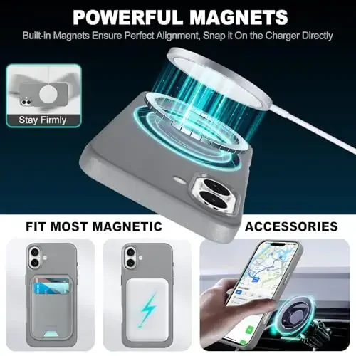 TUCCH Magnetic Case for iPhone 16 Plus, Wireless Charging PU Leather Anti-Slip Protective Back Cover, Anti-Fingerprint Lightweight Shockproof Phone Case Compatible with iPhone 16 Plus 6.7