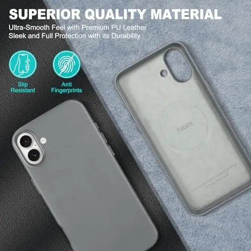 TUCCH Magnetic Case for iPhone 16 Plus, Wireless Charging PU Leather Anti-Slip Protective Back Cover, Anti-Fingerprint Lightweight Shockproof Phone Case Compatible with iPhone 16 Plus 6.7