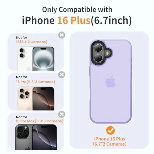 Yriklso for iPhone 16 Plus Phone Case, Shockproof for iPhone 16 Plus Case, Military Grade Drop Protection, Protective Hard Back Slim Translucent Case, Light Purple - 2