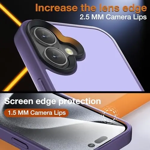 Yriklso for iPhone 16 Plus Phone Case, Shockproof for iPhone 16 Plus Case, Military Grade Drop Protection, Protective Hard Back Slim Translucent Case, Frosted Purple - 6