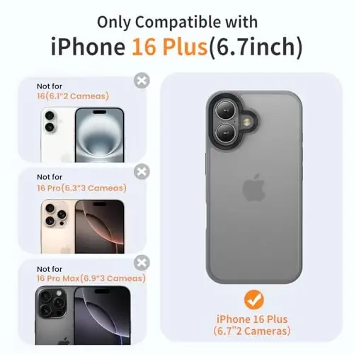 Yriklso for iPhone 16 Plus Phone Case, Shockproof for iPhone 16 Plus Case, Military Grade Drop Protection, Protective Hard Back Slim Translucent Case, Grey - 2