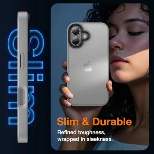 Yriklso for iPhone 16 Plus Phone Case, Shockproof for iPhone 16 Plus Case, Military Grade Drop Protection, Protective Hard Back Slim Translucent Case, Grey - 5