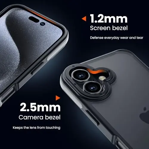 Yriklso for iPhone 16 Plus Phone Case, Shockproof for iPhone 16 Plus Case, Military Grade Drop Protection, Protective Hard Back Slim Translucent Case, Grey Bumper - 6