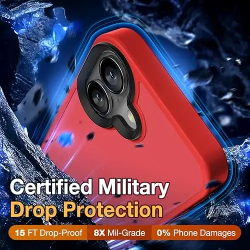 Yriklso for iPhone 16 Plus Phone Case, Shockproof for iPhone 16 Plus Case, Military Grade Drop Protection, Protective Hard Back Slim Translucent Case, Red - 3