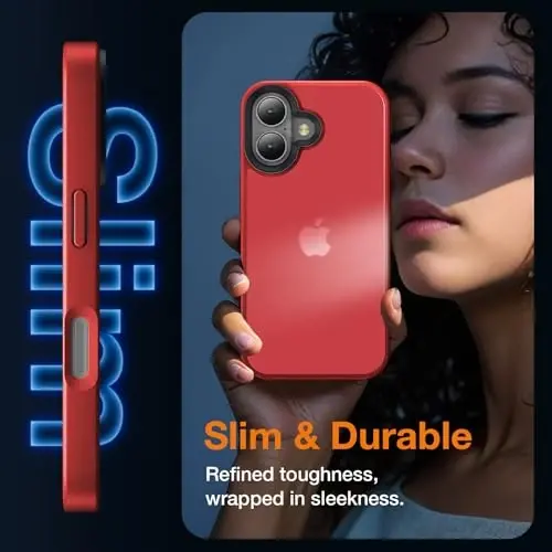 Yriklso for iPhone 16 Plus Phone Case, Shockproof for iPhone 16 Plus Case, Military Grade Drop Protection, Protective Hard Back Slim Translucent Case, Red - 5