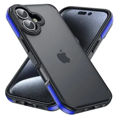 Yriklso for iPhone 16 Plus Phone Case, Shockproof for iPhone 16 Plus Case, Military Grade Drop Protection, Protective Hard Back Slim Translucent Case, Blue Bumper 