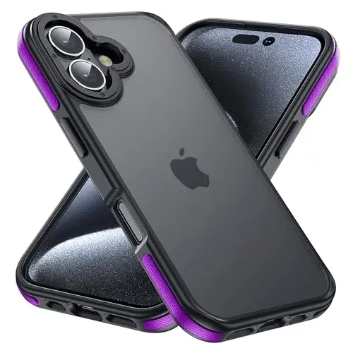 Yriklso for iPhone 16 Plus Phone Case, Shockproof for iPhone 16 Plus Case, Military Grade Drop Protection, Protective Hard Back Slim Translucent Case, Purple Bumper 