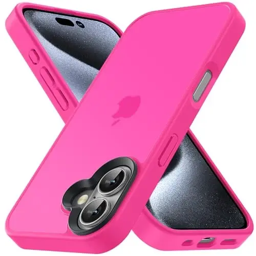 Yriklso for iPhone 16 Plus Phone Case, Shockproof for iPhone 16 Plus Case, Military Grade Drop Protection, Protective Hard Back Slim Translucent Case, Hot Pink - 1