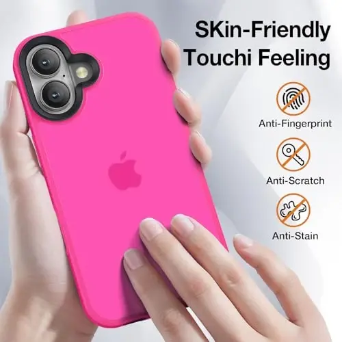 Yriklso for iPhone 16 Plus Phone Case, Shockproof for iPhone 16 Plus Case, Military Grade Drop Protection, Protective Hard Back Slim Translucent Case, Hot Pink - 4