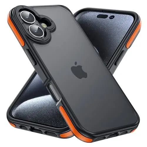 Yriklso for iPhone 16 Plus Phone Case, Shockproof for iPhone 16 Plus Case, Military Grade Drop Protection, Protective Hard Back Slim Translucent Case, Orange Bumper 