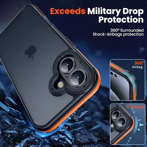 Yriklso for iPhone 16 Plus Phone Case, Shockproof for iPhone 16 Plus Case, Military Grade Drop Protection, Protective Hard Back Slim Translucent Case, Orange Bumper - 2
