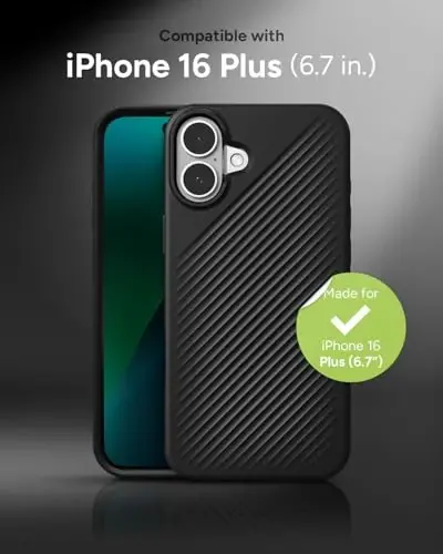 ZAGG Luxe Snap Case for iPhone 16 Plus - MagSafe Wireless Charging, 10ft Drop Protection, Eco-Friendly, Graphene Reinforced, Ripple Design, Black - 2