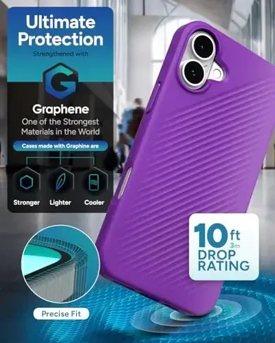 ZAGG Luxe Snap Case for iPhone 16 Plus - MagSafe Wireless Charging, 10ft Drop Protection, Eco-Friendly, Graphene Reinforced, Ripple Design, Grape Purple - 4