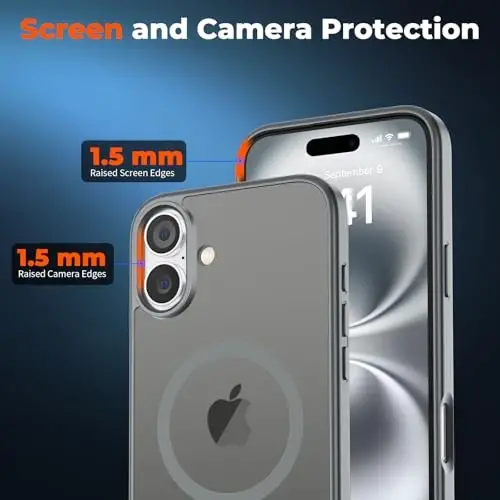 zapica Magnetic for iPhone 16 Plus Case, [Compatible with MagSafe] [Military Grade Drop Protection] Translucent Matte Shockproof Anti-Scratch Phone Case, Dark Gray - 5