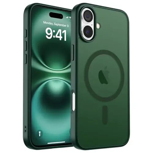 zapica Magnetic for iPhone 16 Plus Case, [Compatible with MagSafe] [Military Grade Drop Protection] Translucent Matte Shockproof Anti-Scratch Phone Case, Forest Green 